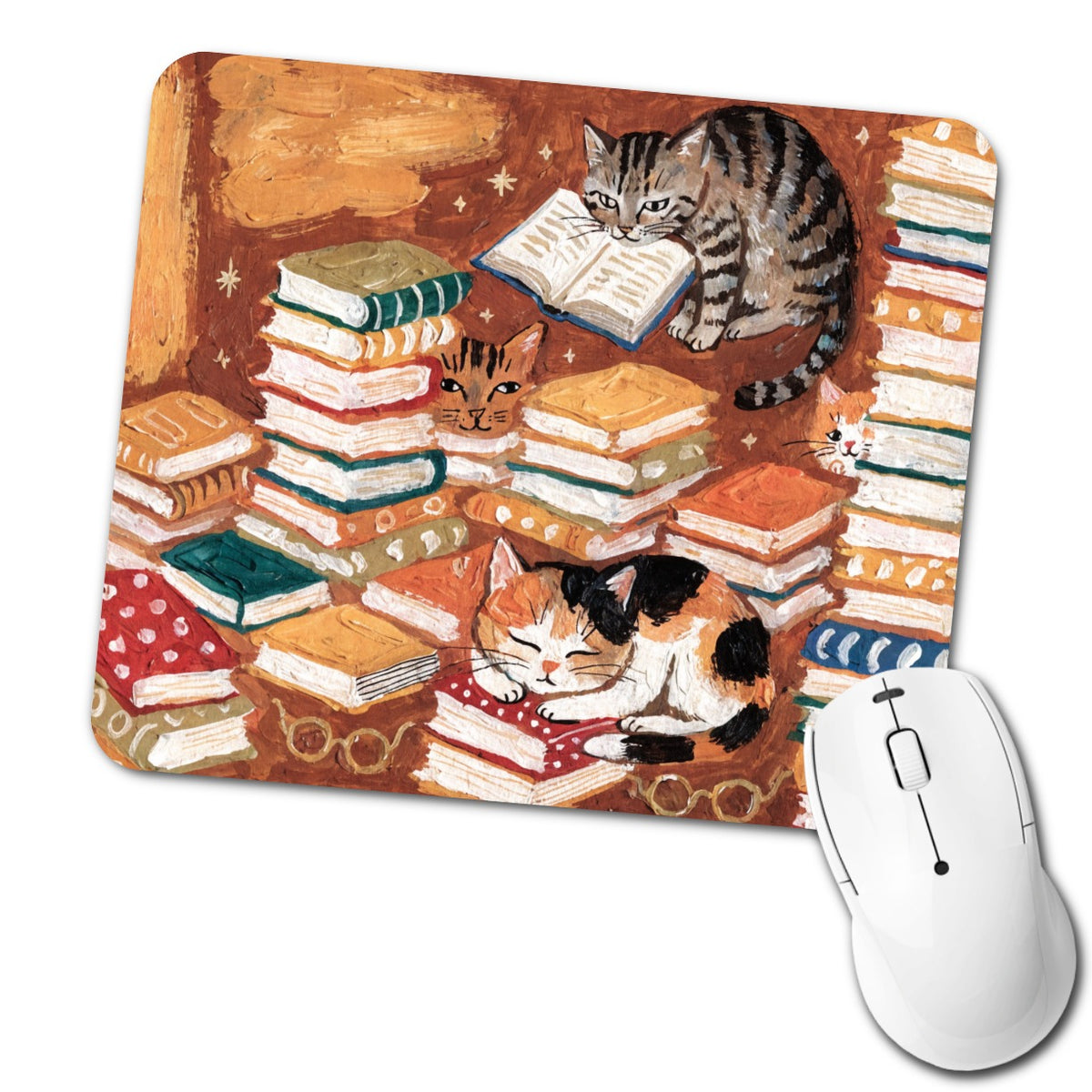 Bookish Cozy Cats Sleeping Reading Low Profile Mouse Pad Mat