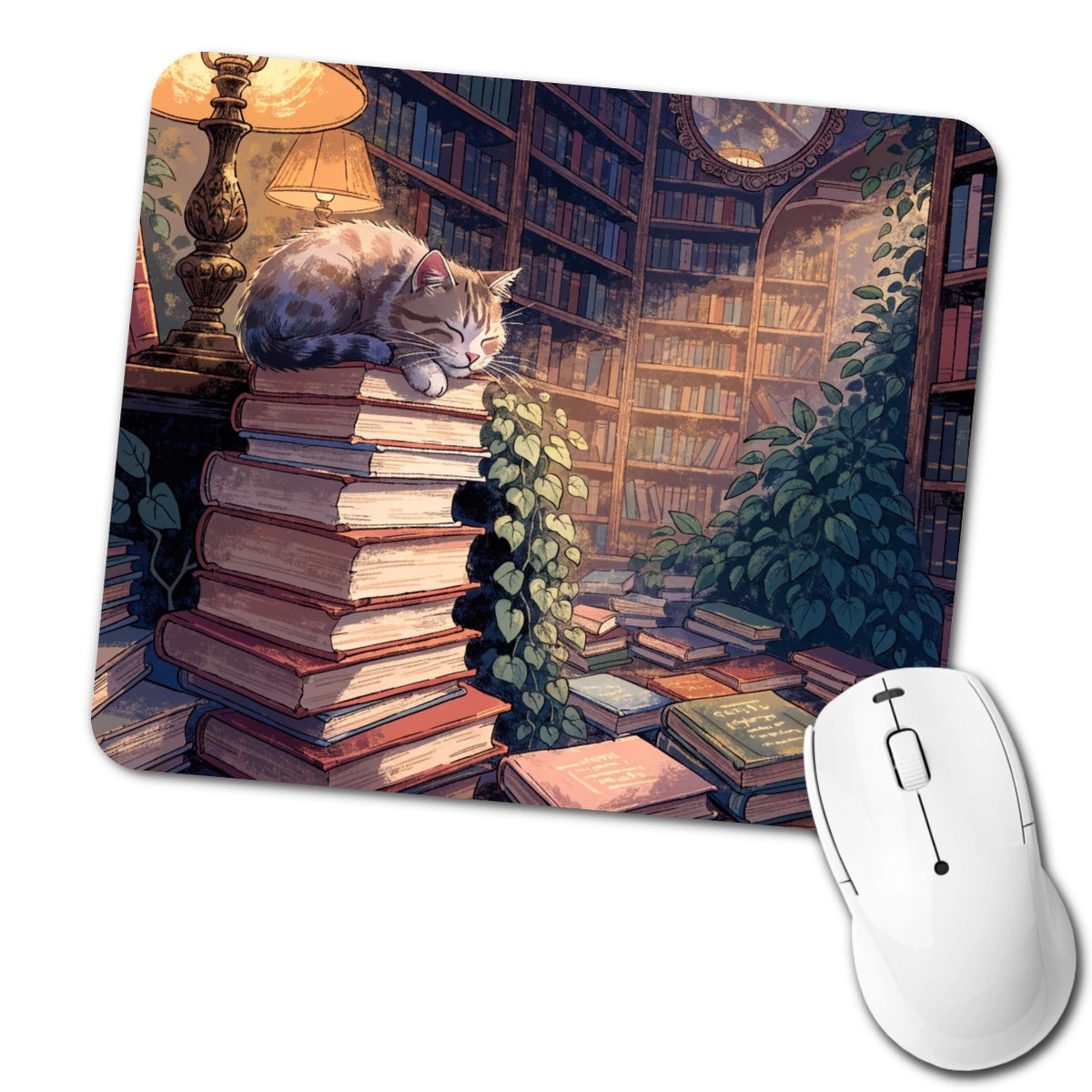 Bookstore Cat Low Profile Mouse Pad Mat