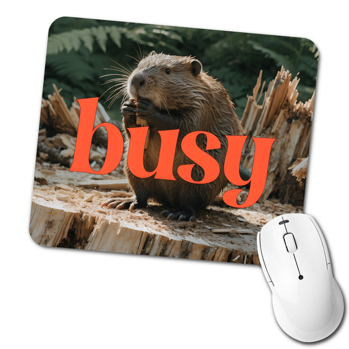 Busy Beaver Funny Low Profile Mouse Pad Mat