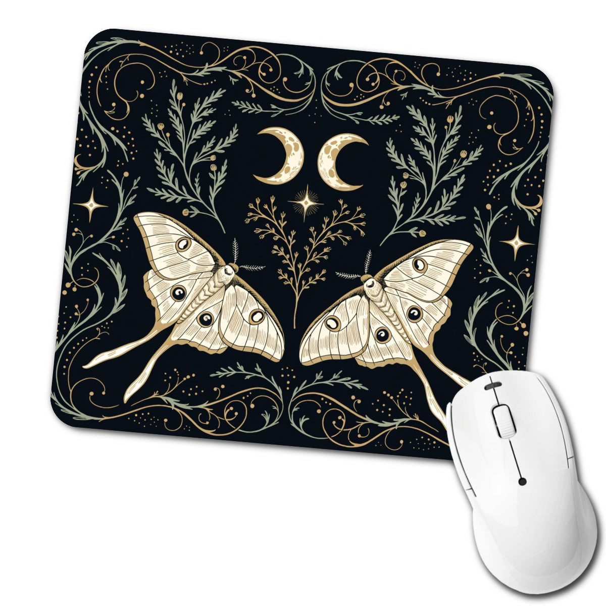 Celestial Moths Crescent Moons Low Profile Mouse Pad Mat