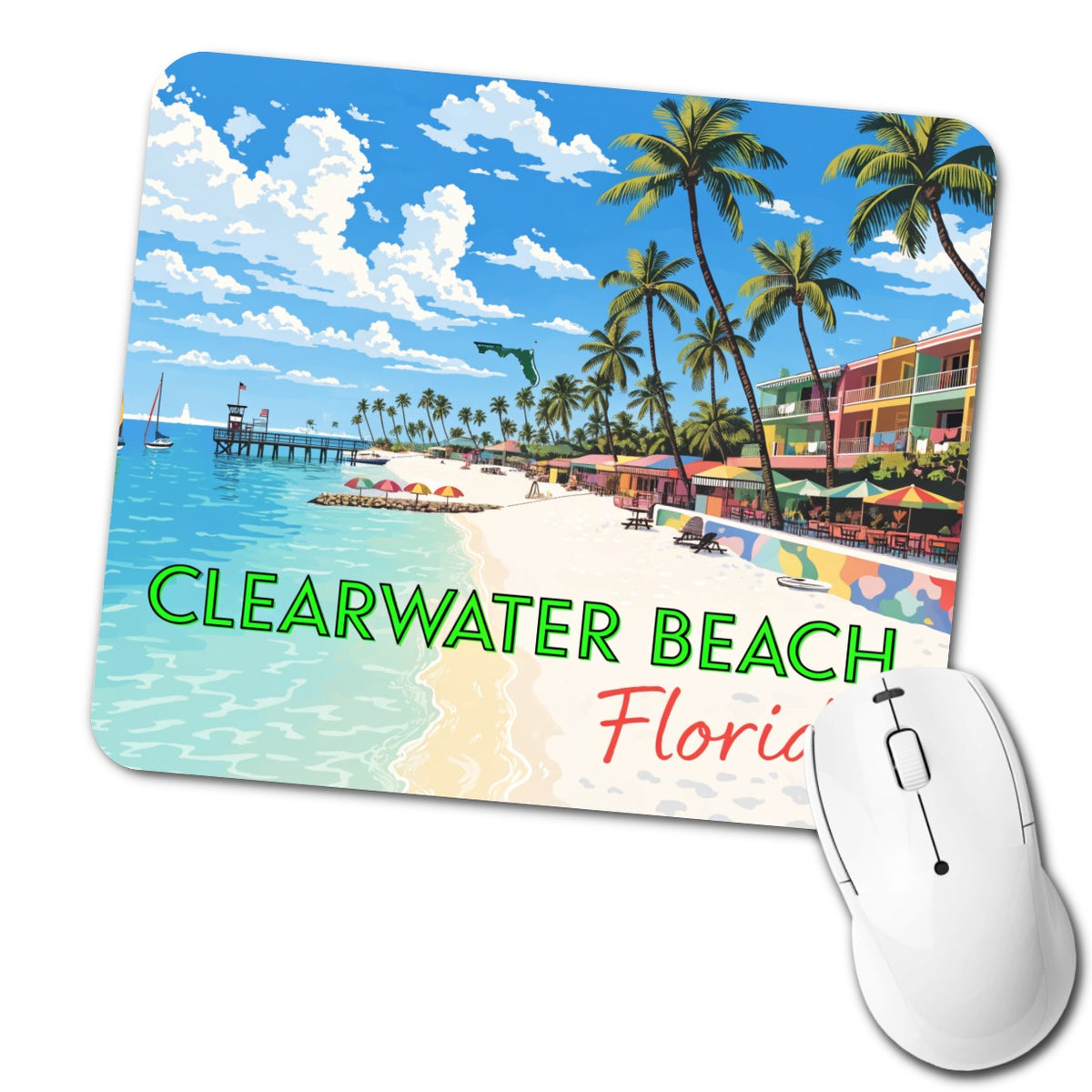Clearwater Beach Florida Travel Low Profile Mouse Pad Mat