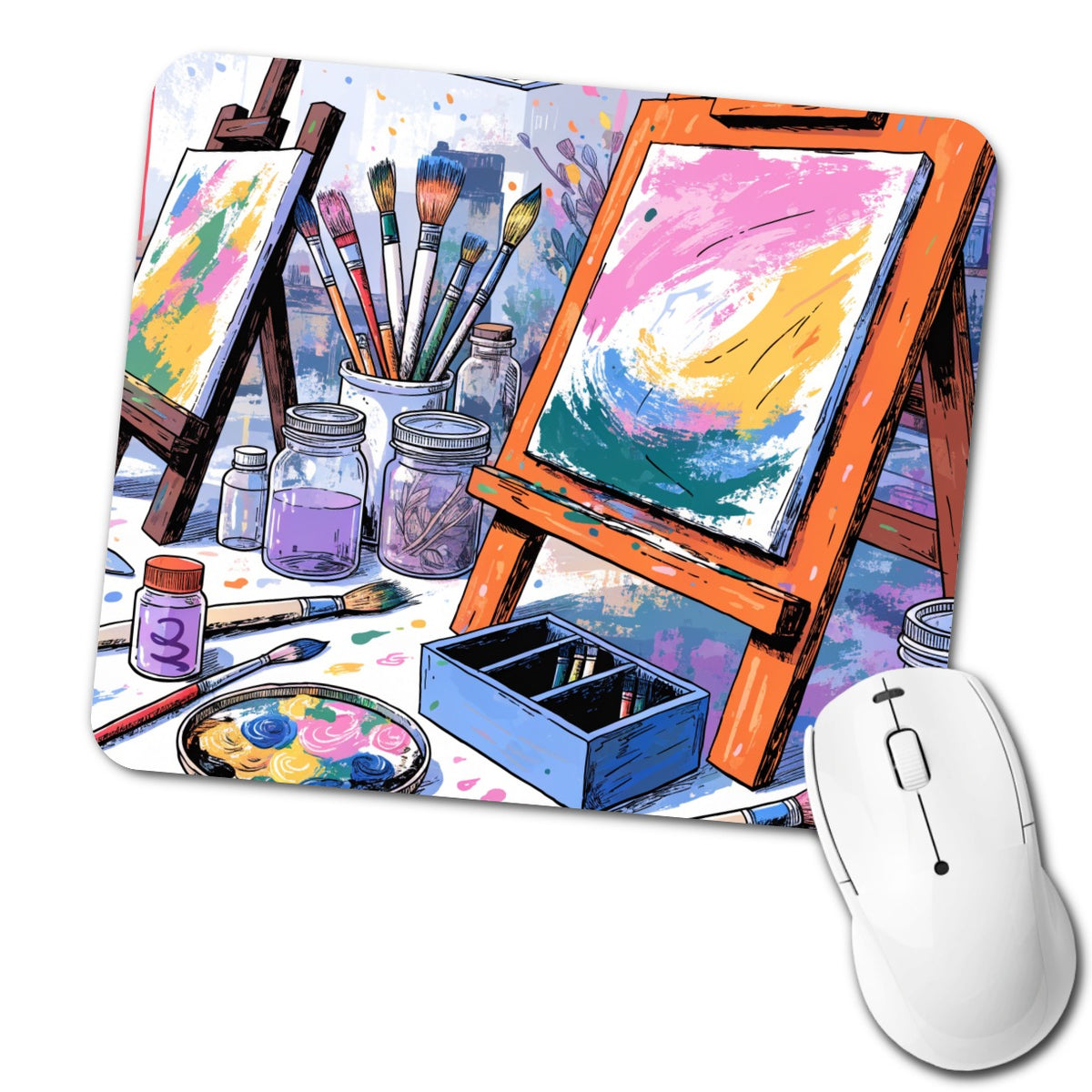 Colorful Artist Painting Studio Low Profile Mouse Pad Mat
