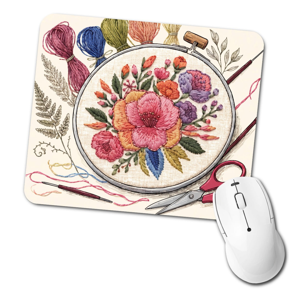 Embroidery Floral Hoop Low Profile Mouse Pad Mat