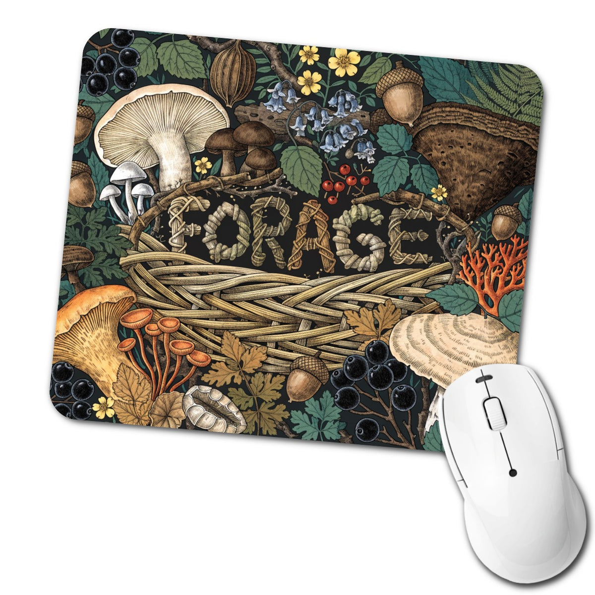 Forage Woodland Forest Mushrooms Low Profile Mouse Pad Mat