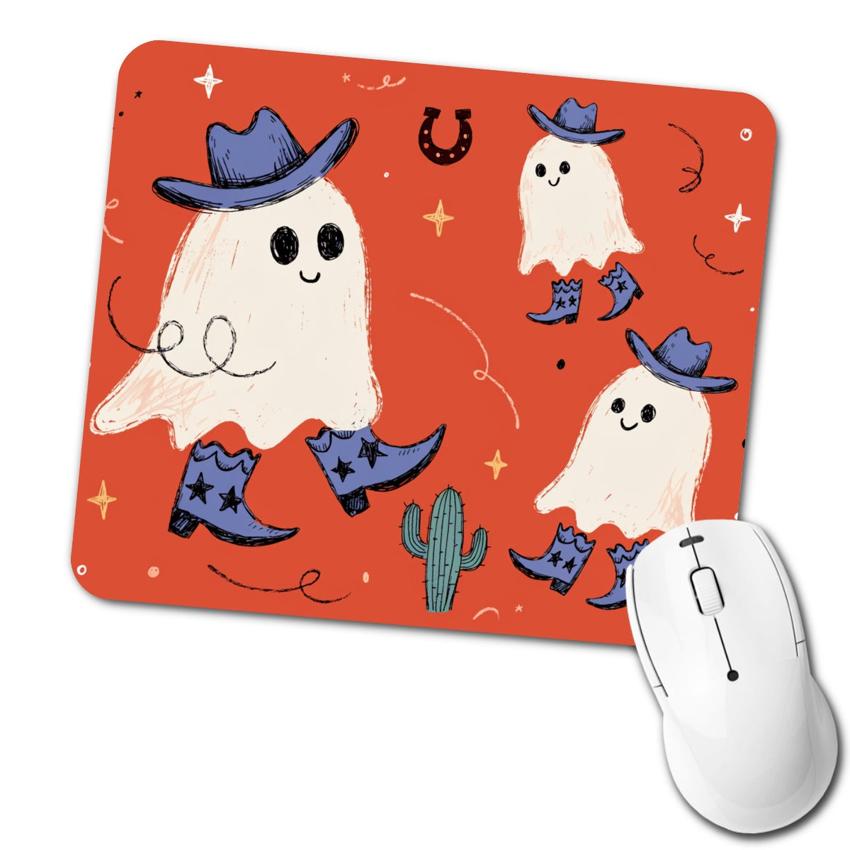 Friendly Ghosts Cowboys Halloween Low Profile Mouse Pad Mat