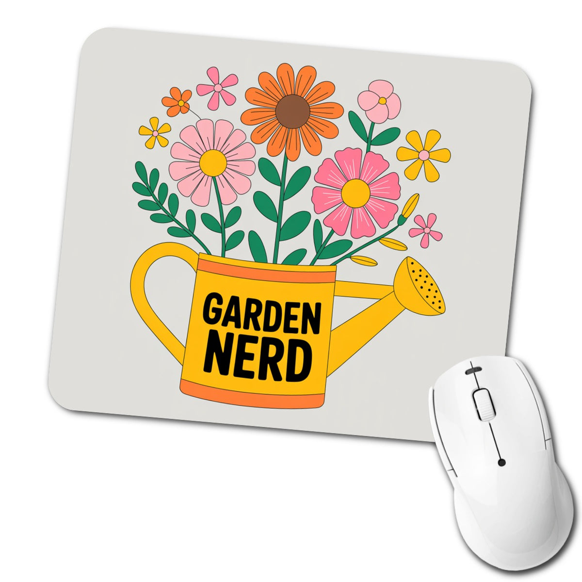 Garden Nerd Watering Can Flowers Low Profile Mouse Pad Mat