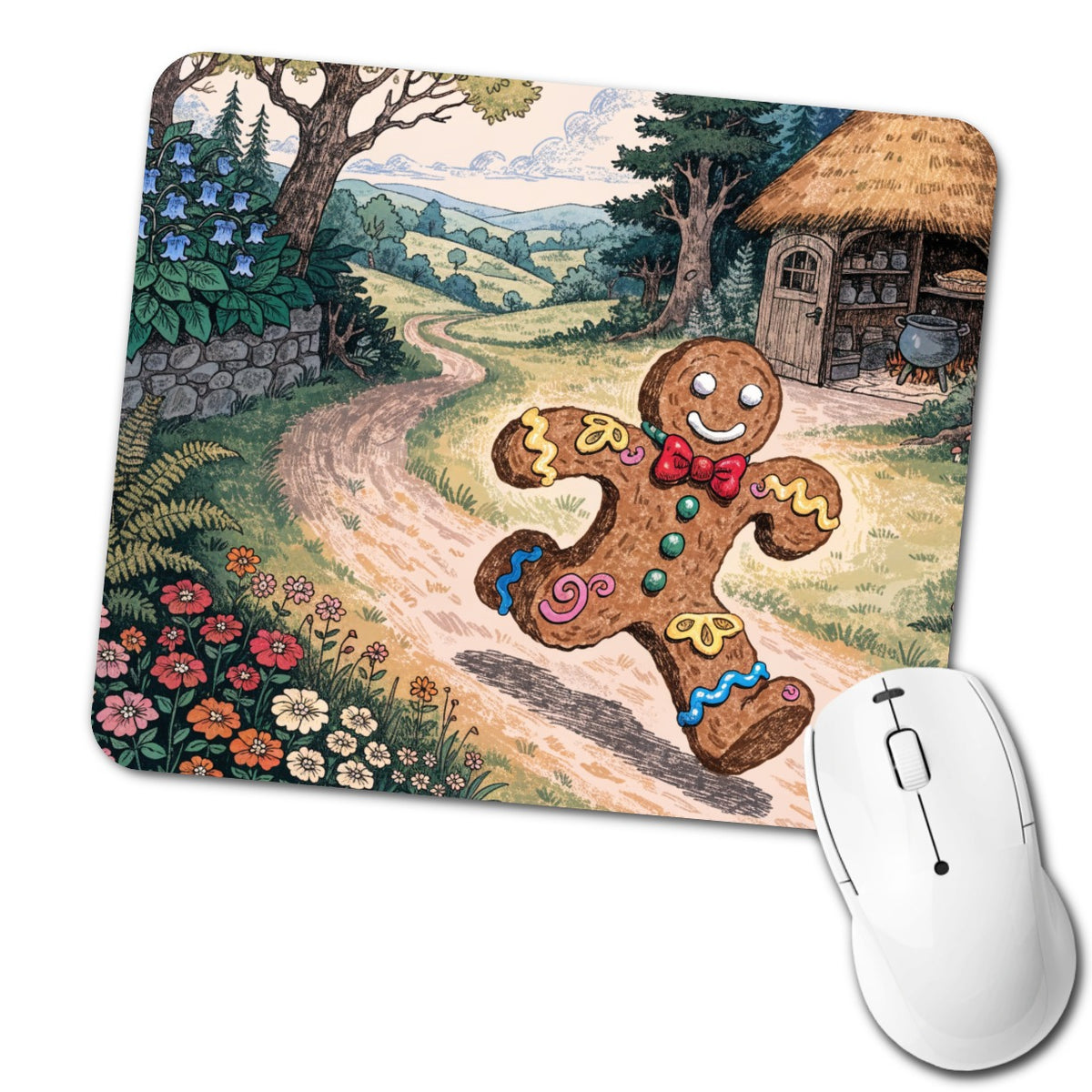 Gingerbread Man Fairy Tale Christmas Low Profile Mouse Pad Mat