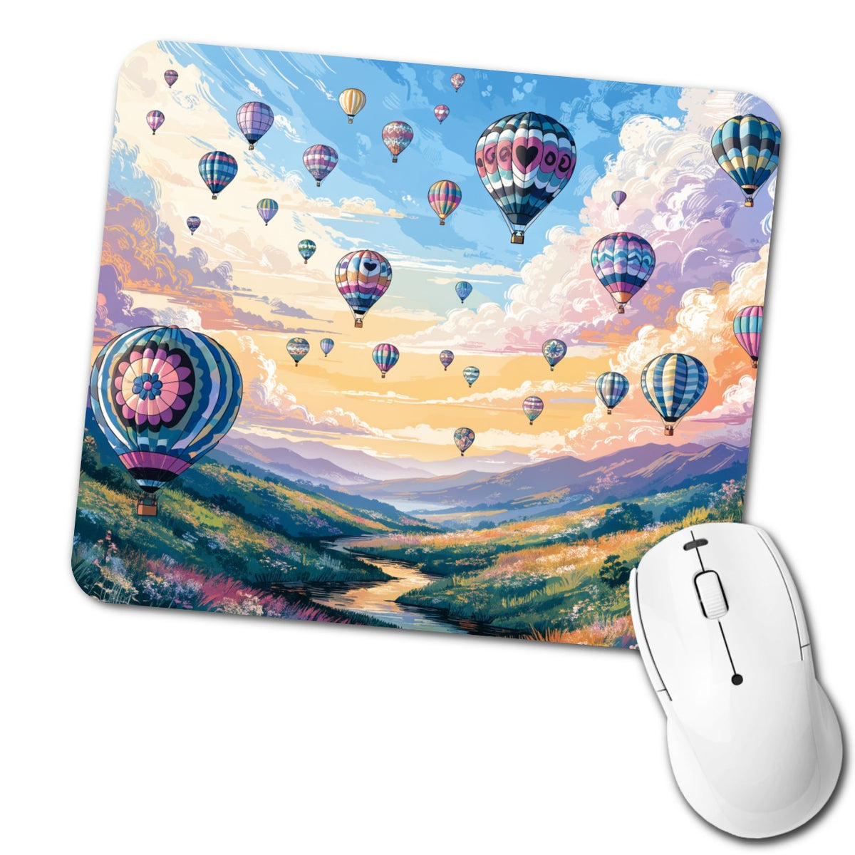 Hot Air Balloons Festival Low Profile Mouse Pad Mat