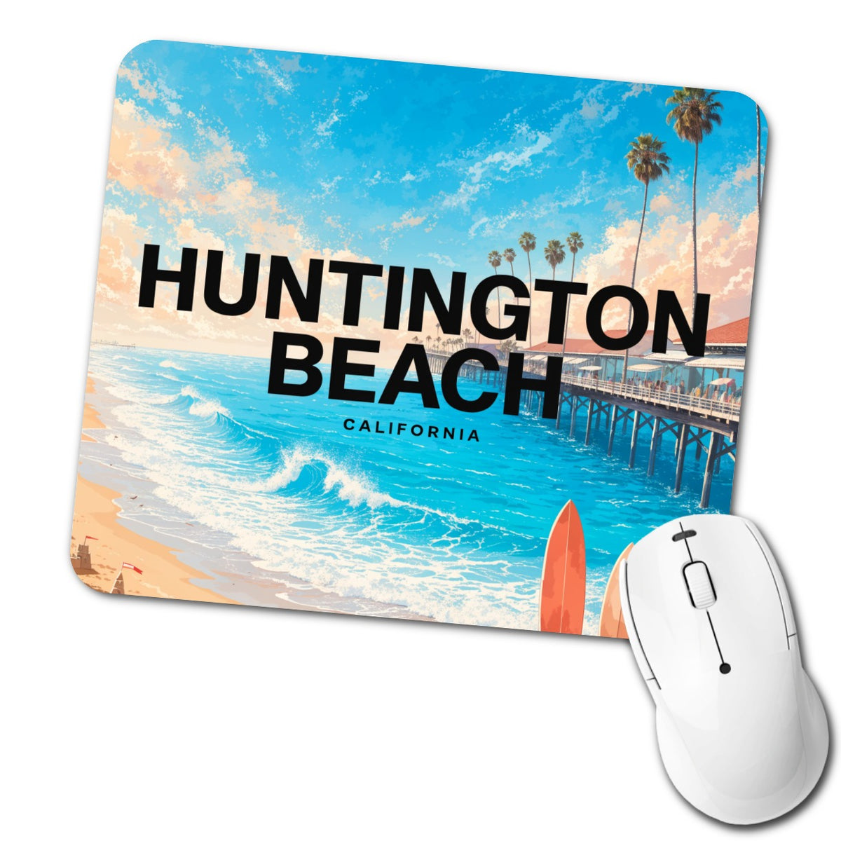 Huntington Beach California Travel Low Profile Mouse Pad Mat