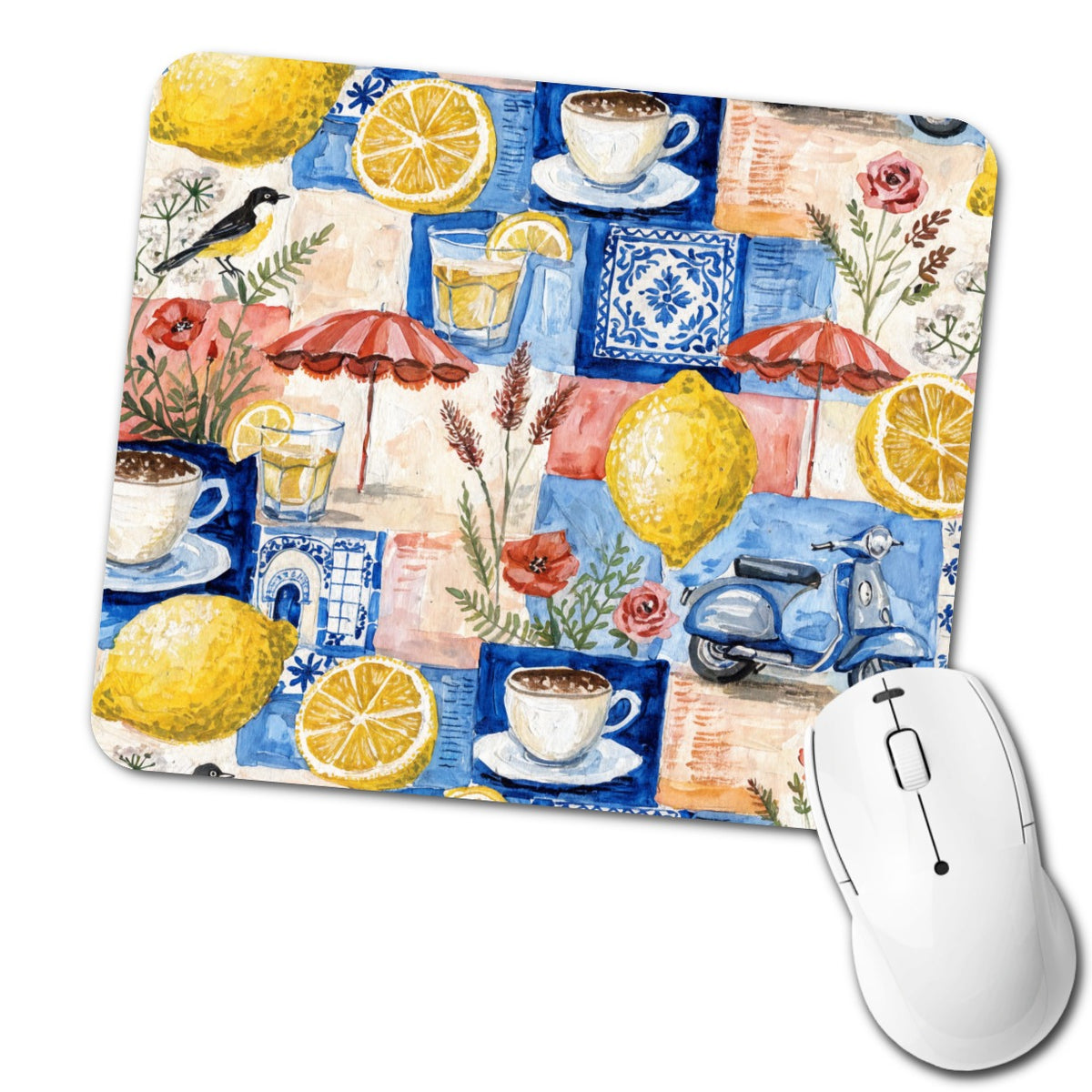 Italian Mediterranean Summer Lemons Low Profile Mouse Pad Mat