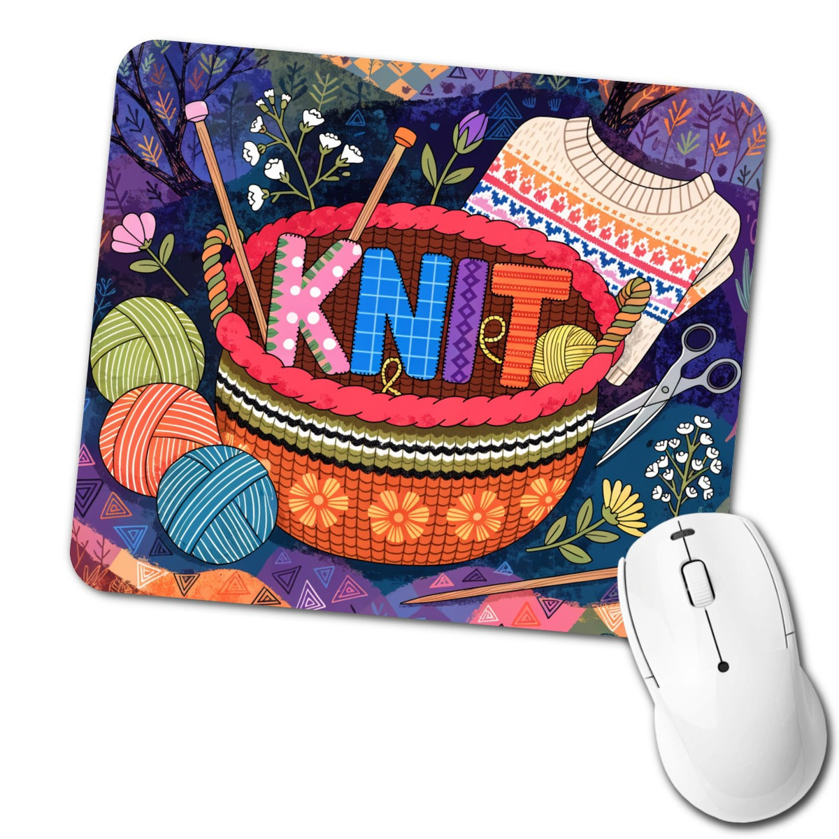 Knit Knitting Colorful Yarn Basket Low Profile Mouse Pad Mat