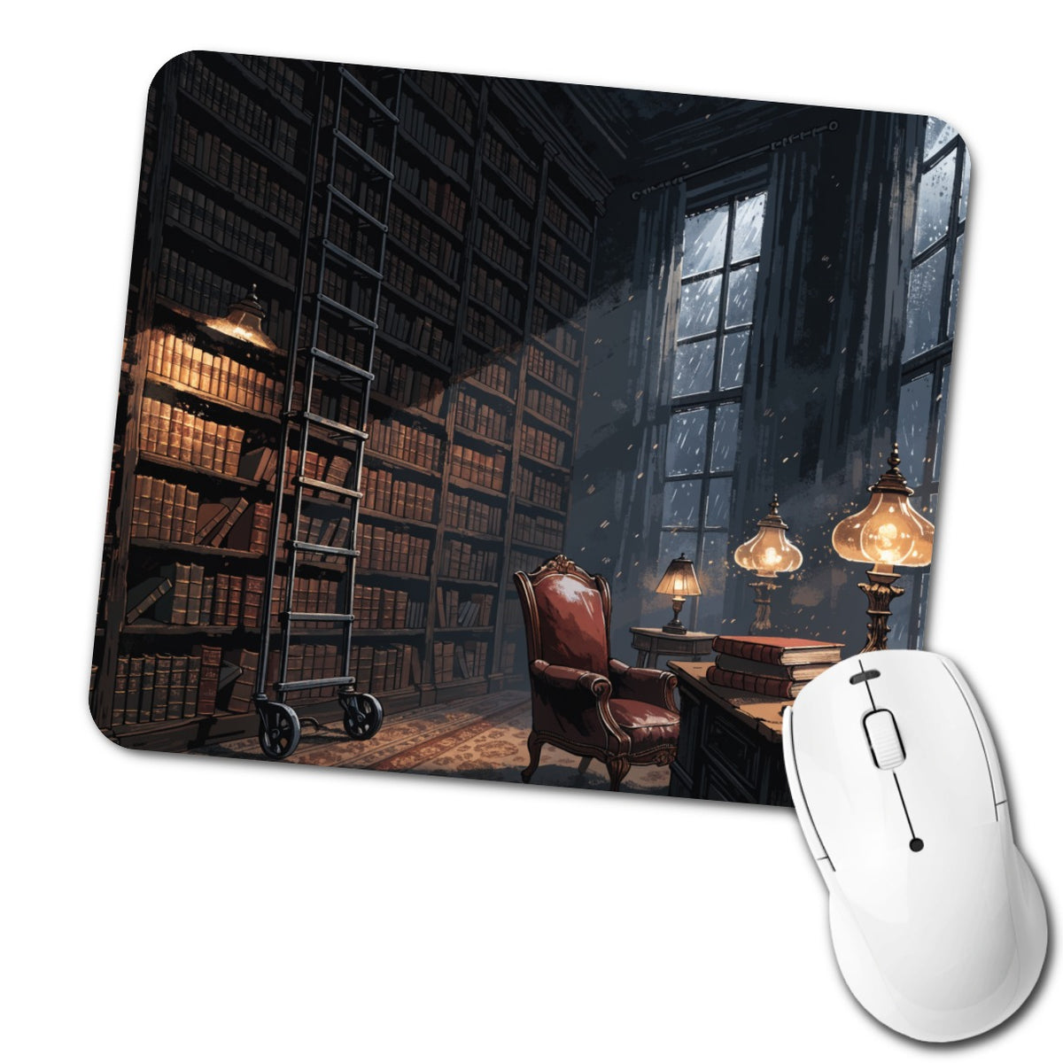 Library at Night Low Profile Mouse Pad Mat