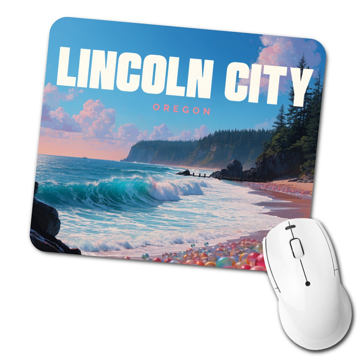 Lincoln City Oregon Travel Low Profile Mouse Pad Mat