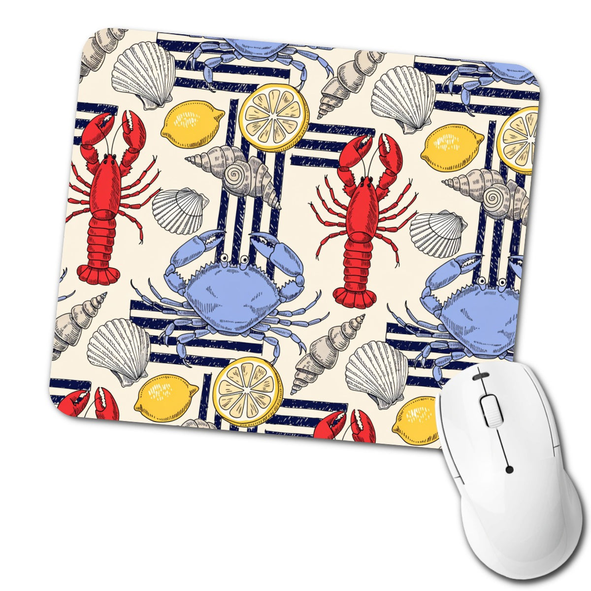 Lobsters Blue Crabs Lemons Low Profile Mouse Pad Mat