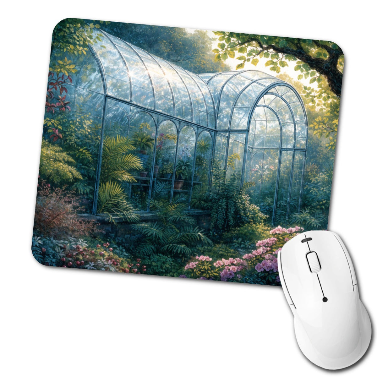 Lush Garden Glass Conservatory Low Profile Mouse Pad Mat