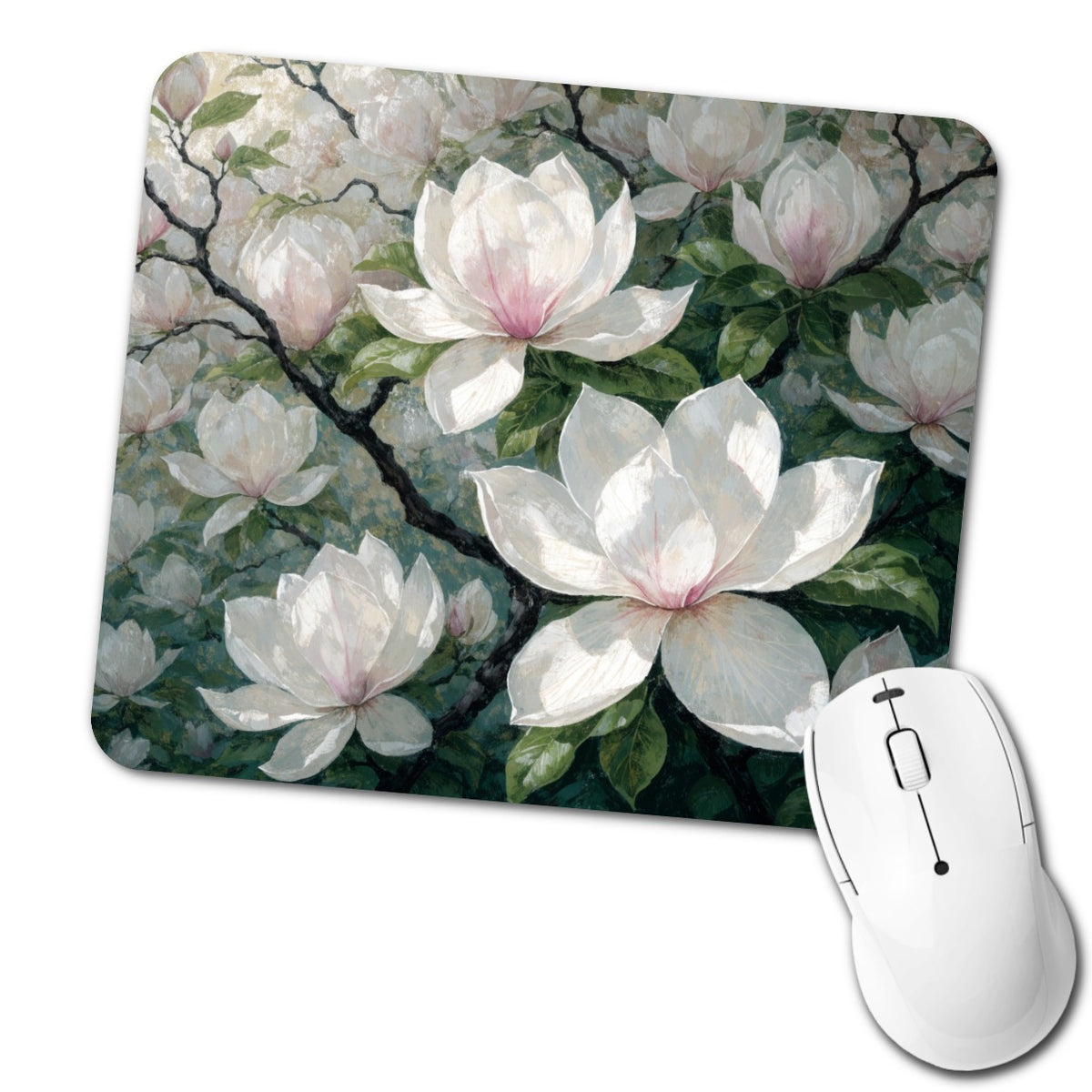 Magnolia Blossom Flowers Low Profile Mouse Pad Mat