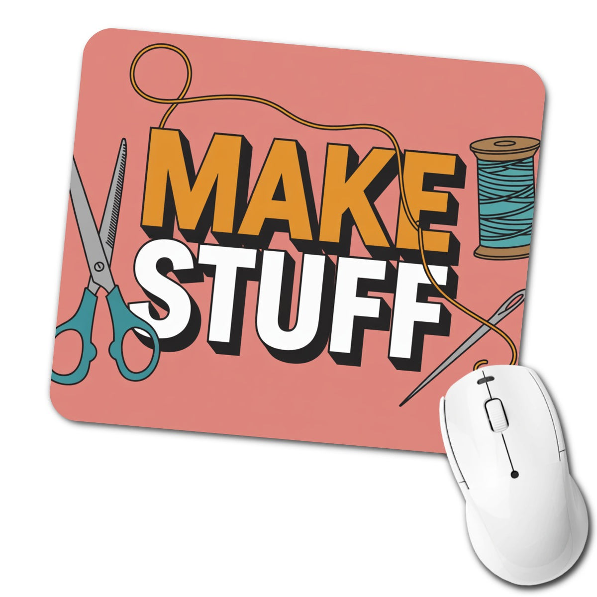 Make Stuff Scissors Thread Sewing Crafter Low Profile Mouse Pad Mat