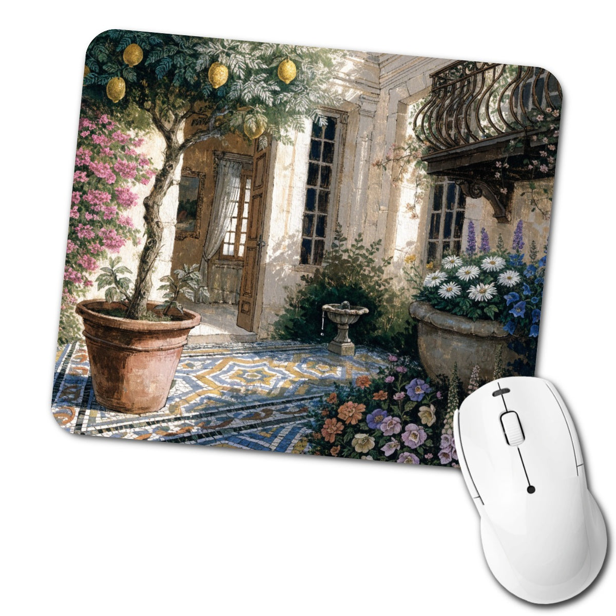 Mediterranean Courtyard Garden Low Profile Mouse Pad Mat