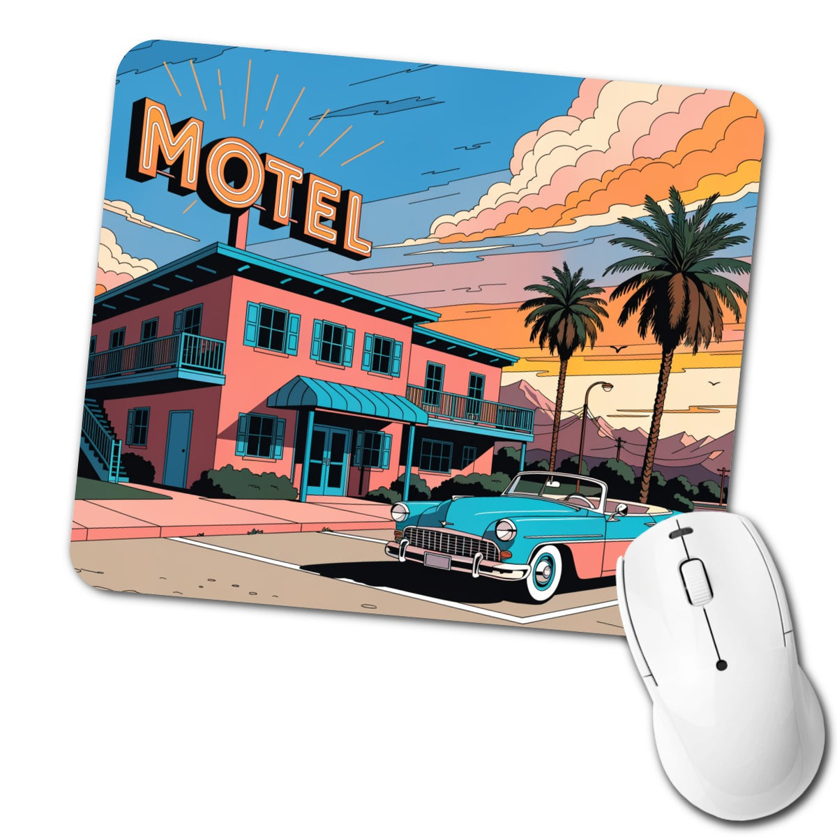 Mid Century Roadside Motel Low Profile Mouse Pad Mat