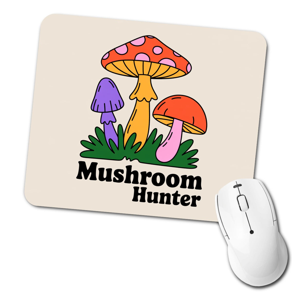 Mushroom Hunter Colorful Woodland Low Profile Mouse Pad Mat
