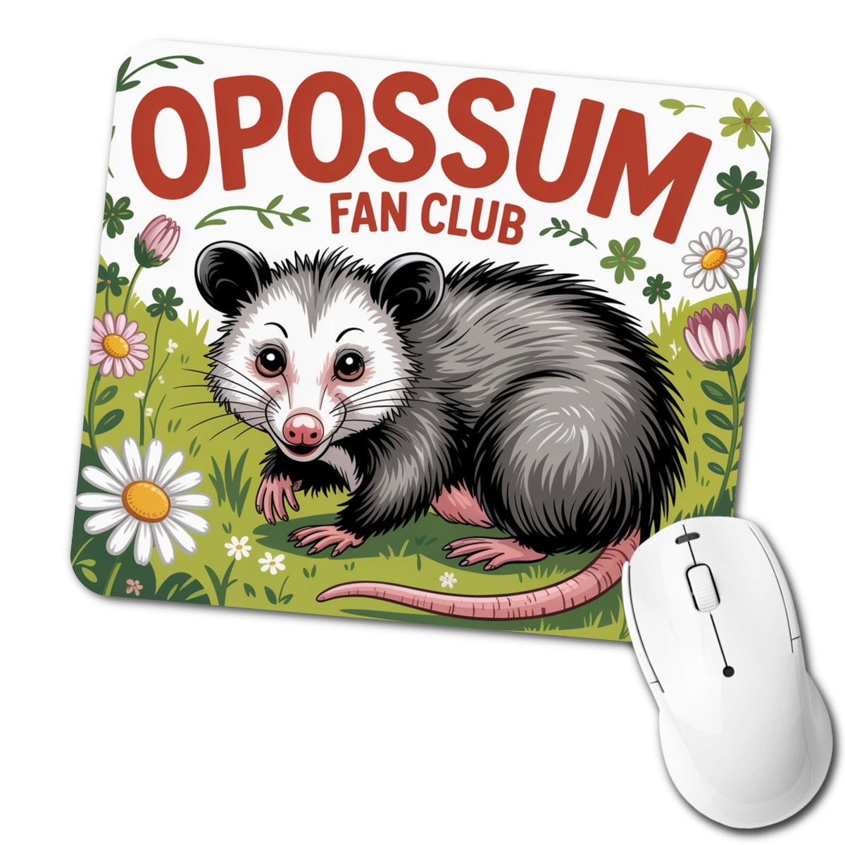 Opossum Fan Club In Flowers Low Profile Mouse Pad Mat
