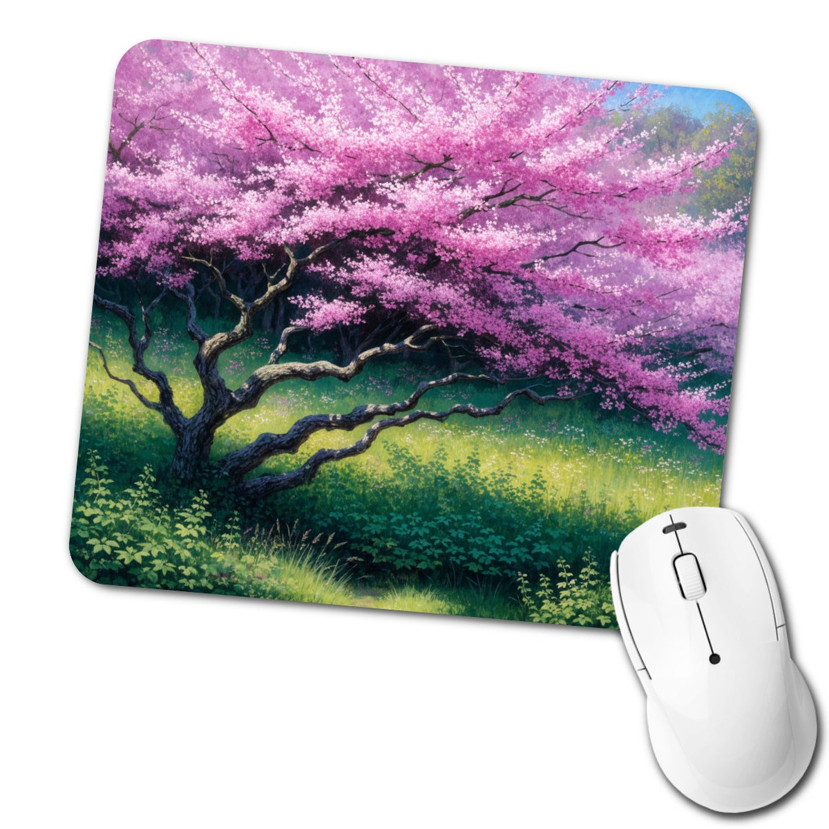 Pink Redbud Spring Tree Low Profile Mouse Pad Mat