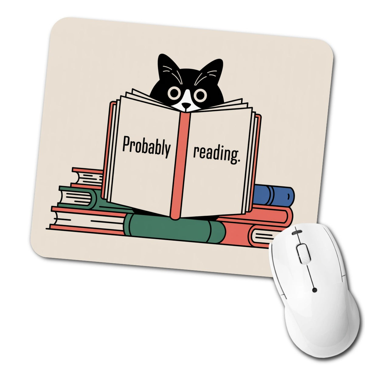 Probably Reading Cat Low Profile Mouse Pad Mat