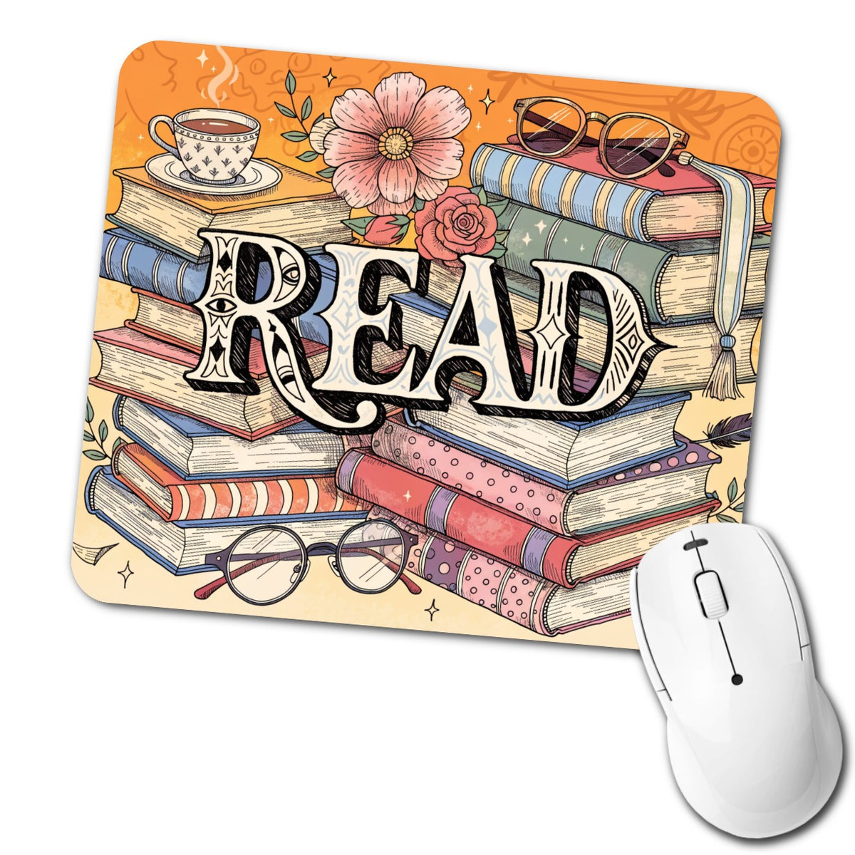 Read Stack Of Books Reading Low Profile Mouse Pad Mat