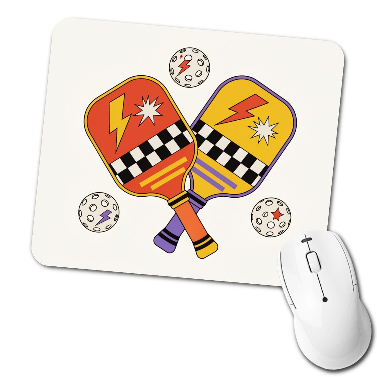 Retro Pickleball Paddles Balls Low Profile Mouse Pad Mat