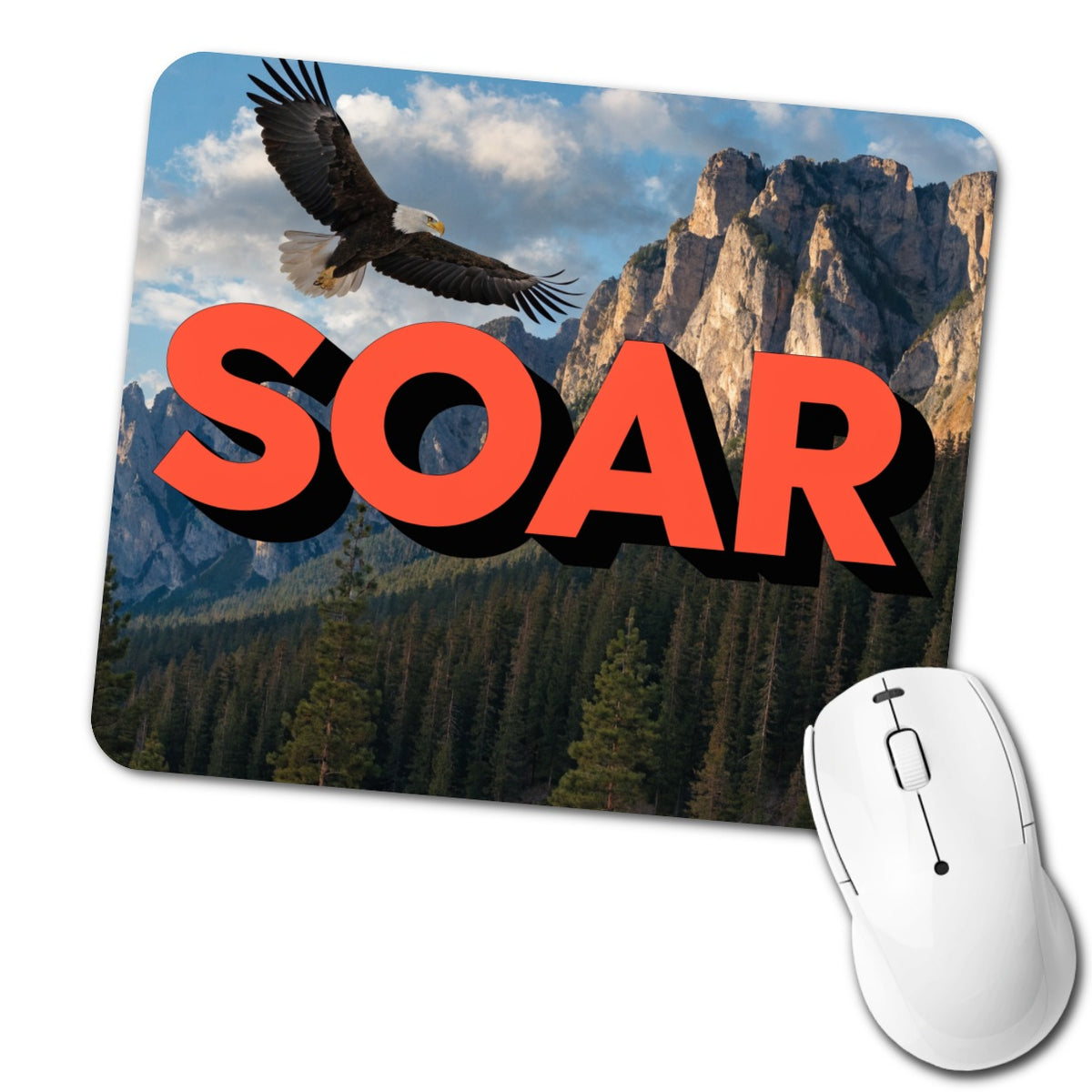 Soar Inspirational Bald Eagle Mountain Low Profile Mouse Pad Mat