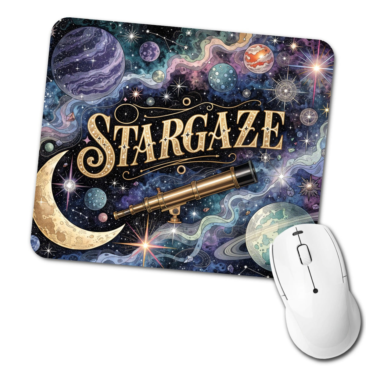 Stargaze Telescope Astronomy Space Low Profile Mouse Pad Mat