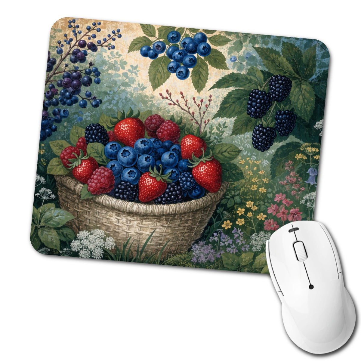 Summer Berry Picking Low Profile Mouse Pad Mat