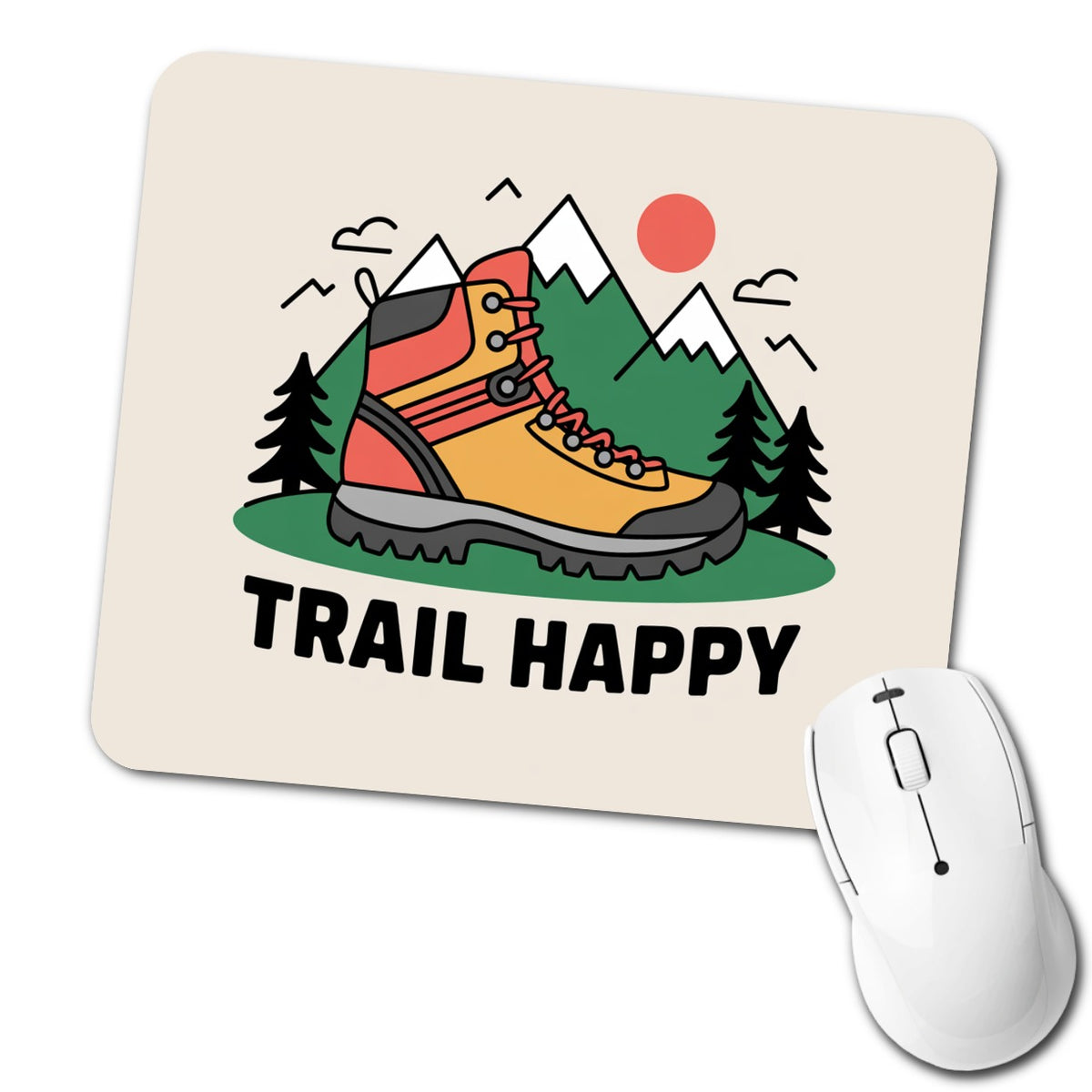 Trail Happy Hiking Boot Mountains Hiker Low Profile Mouse Pad Mat