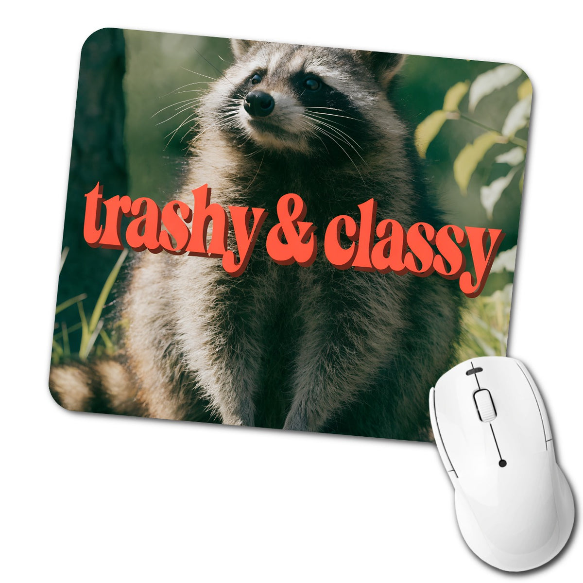 Trashy & Classy Raccoon Funny Low Profile Mouse Pad Mat