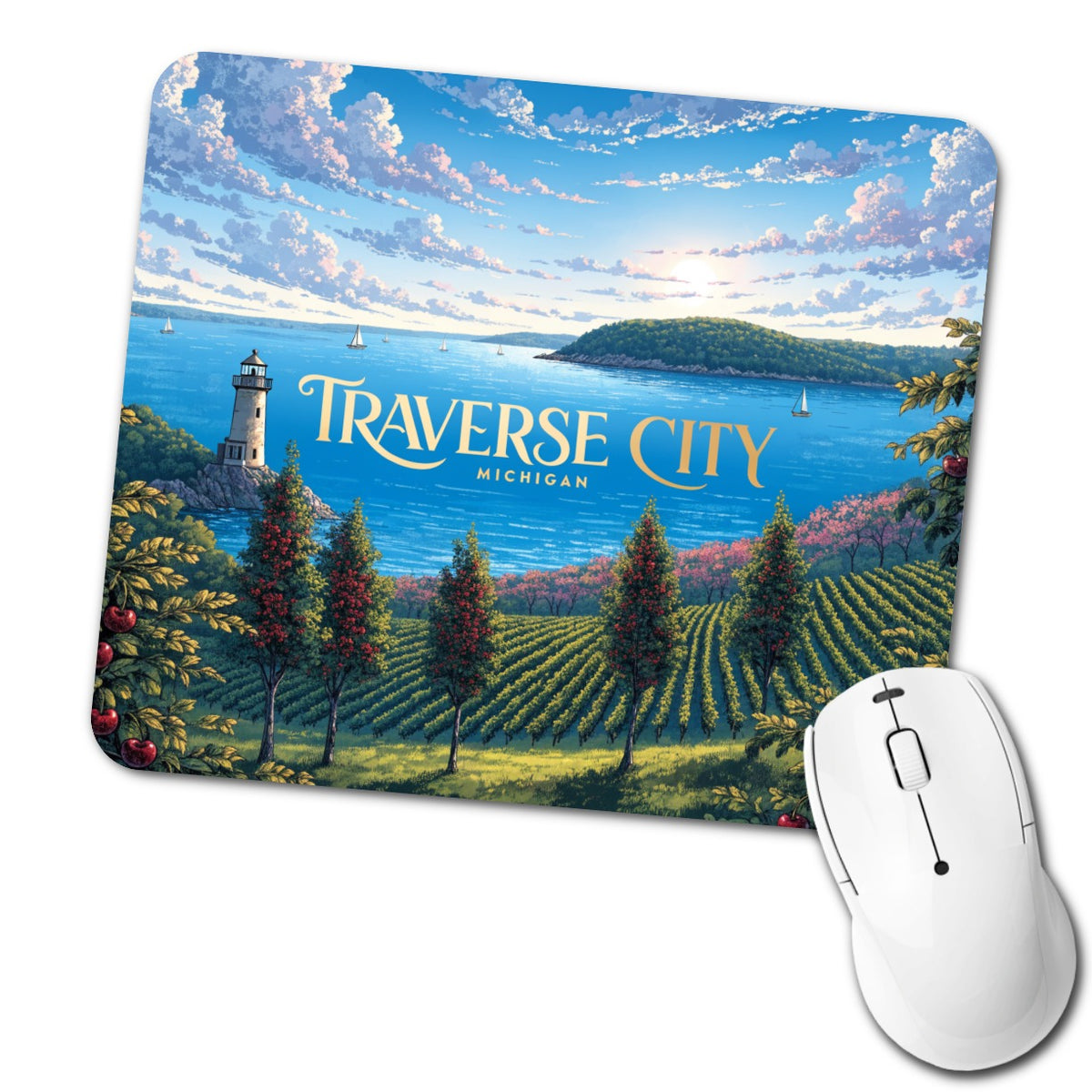 Traverse City Michigan Travel Low Profile Mouse Pad Mat