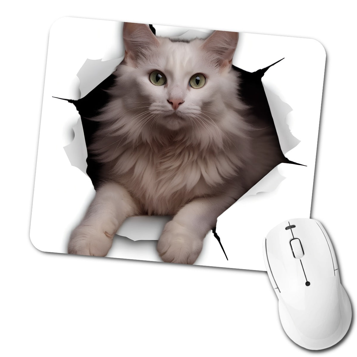 Turkish Angora Cat Breakout Low Profile Mouse Pad Mat