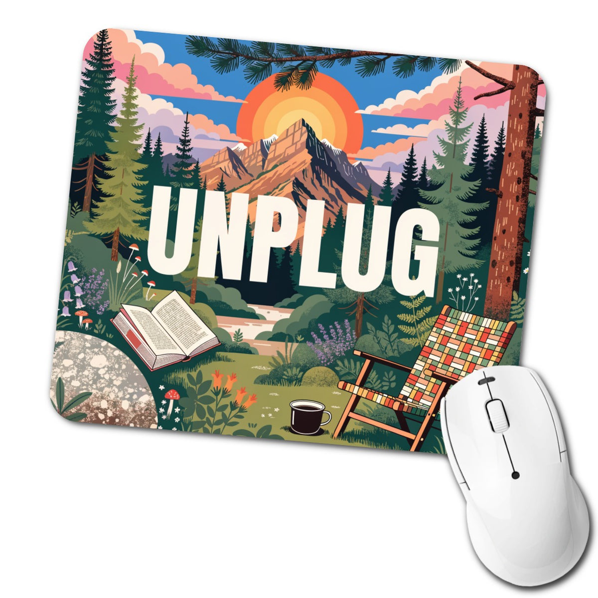Unplug Cozy Camping Book Low Profile Mouse Pad Mat