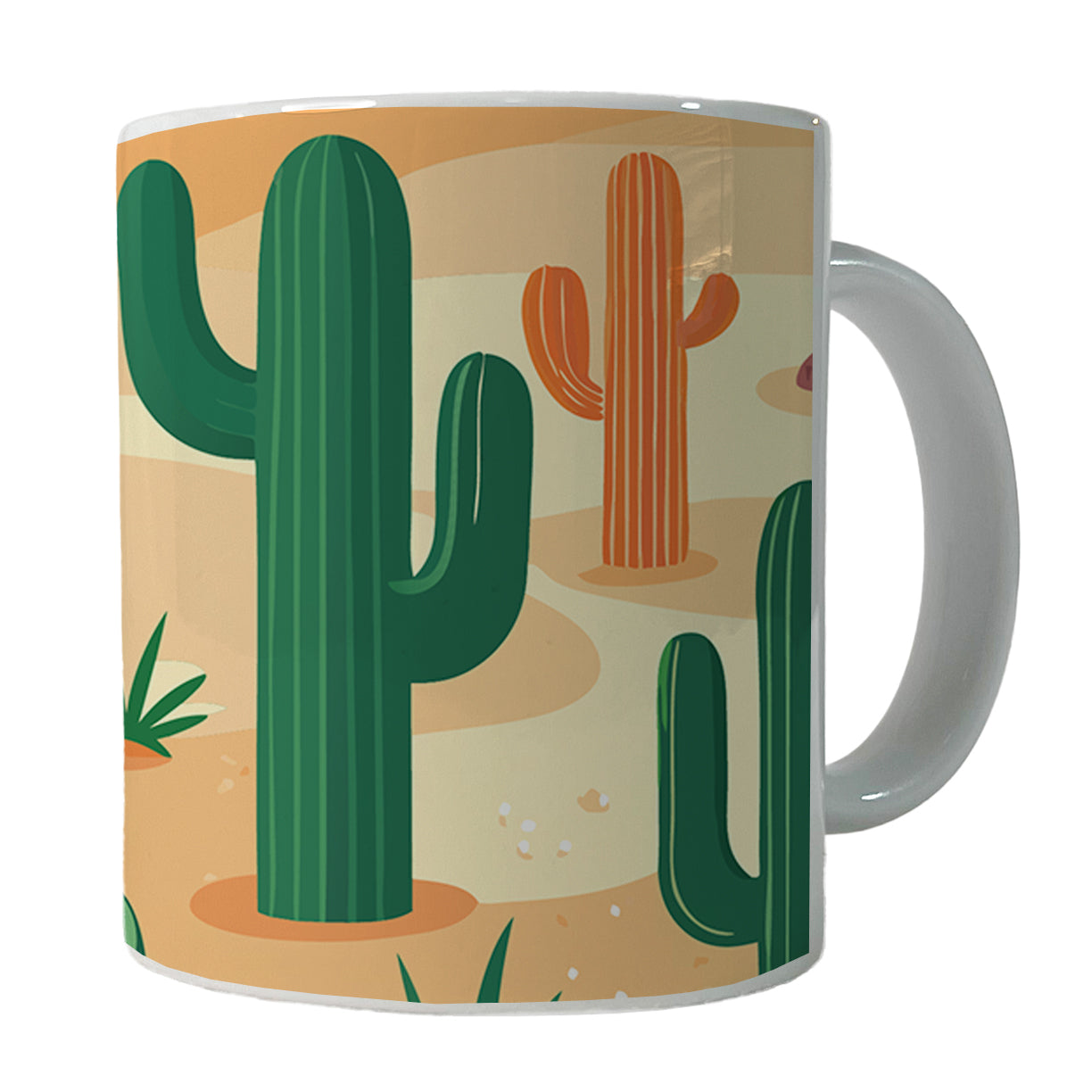Cactus Cacti Desert Scattered Pattern Ceramic Tea Coffee Mug Cup - 11oz