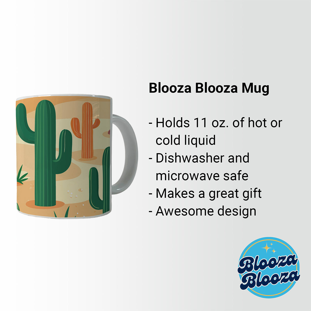 Cactus Cacti Desert Scattered Pattern Ceramic Tea Coffee Mug Cup - 11oz