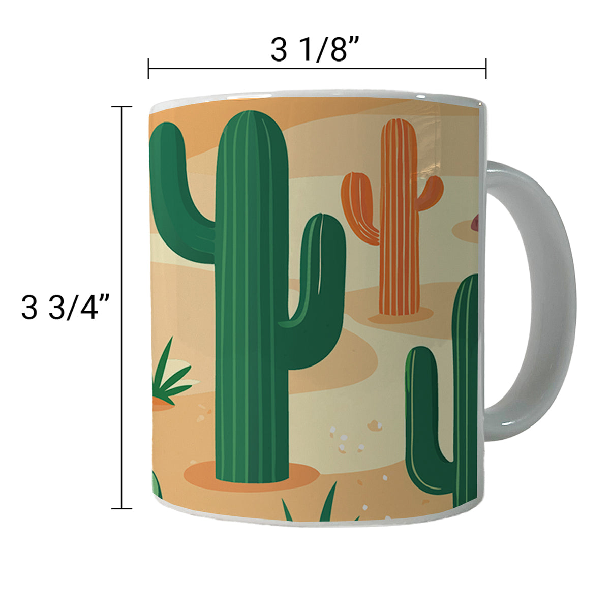 Cactus Cacti Desert Scattered Pattern Ceramic Tea Coffee Mug Cup - 11oz