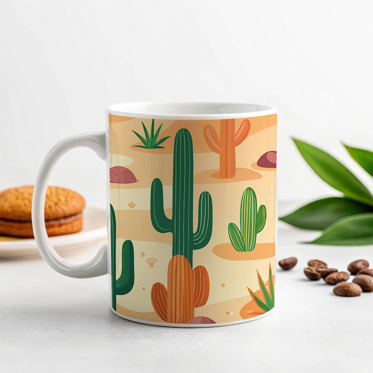 Cactus Cacti Desert Scattered Pattern Ceramic Tea Coffee Mug Cup - 11oz