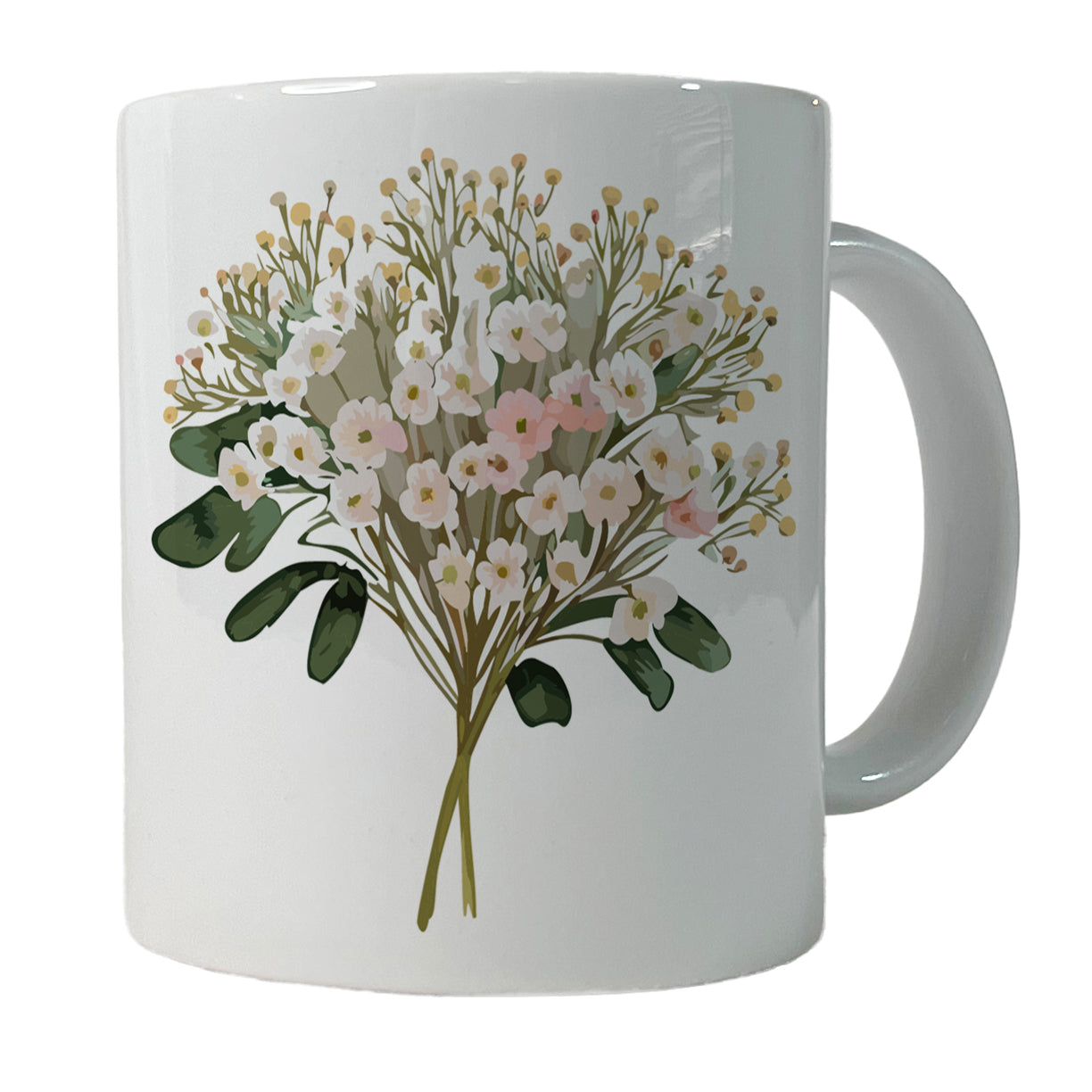 Baby's Breath Flowers White Ceramic Tea Coffee Mug Cup - 11oz
