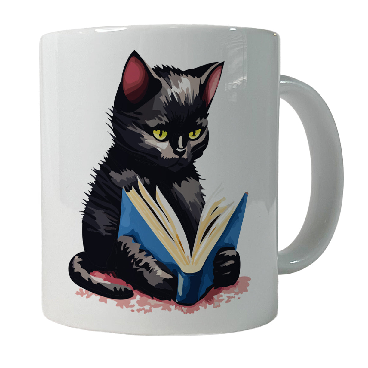 Cat Black Reading Book Reader Ceramic Tea Coffee Mug Cup - 11oz