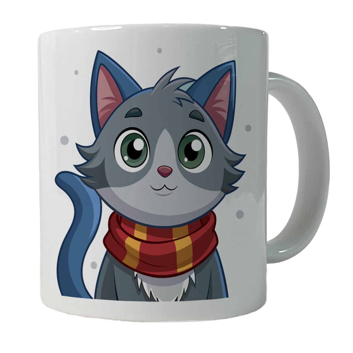 Cat Gray Wearing Winter Scarf Ceramic Tea Coffee Mug Cup - 11oz