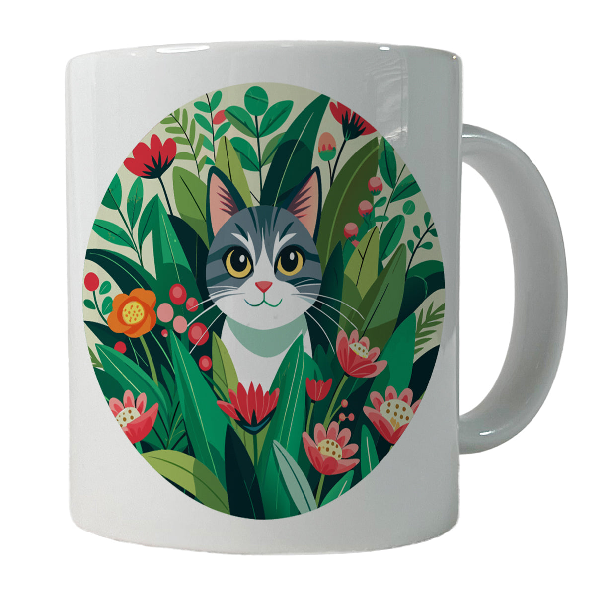Cat Hiding in Flower Garden Ceramic Tea Coffee Mug Cup - 11oz