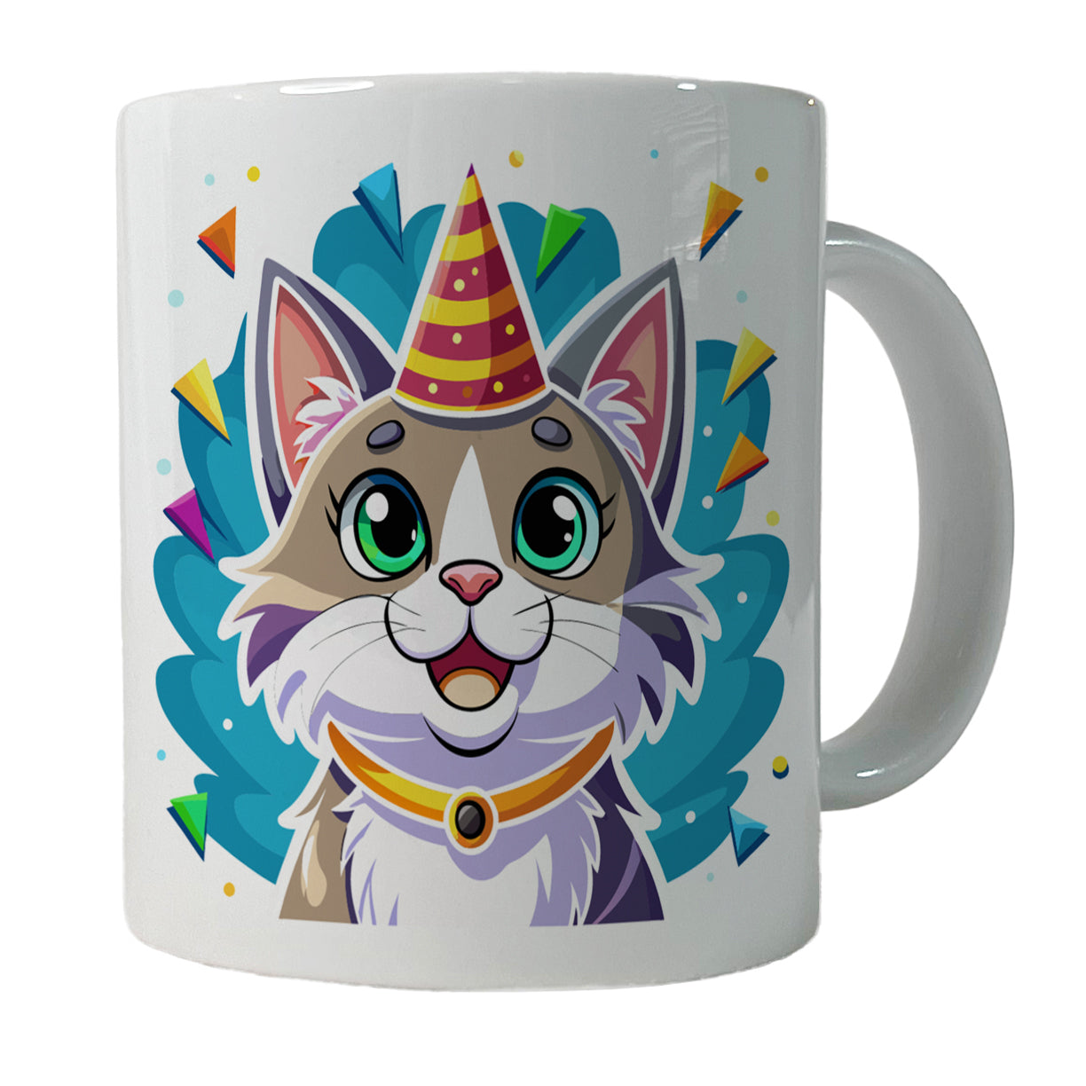 Cat Wearing Birthday Hat Ceramic Tea Coffee Mug Cup - 11oz