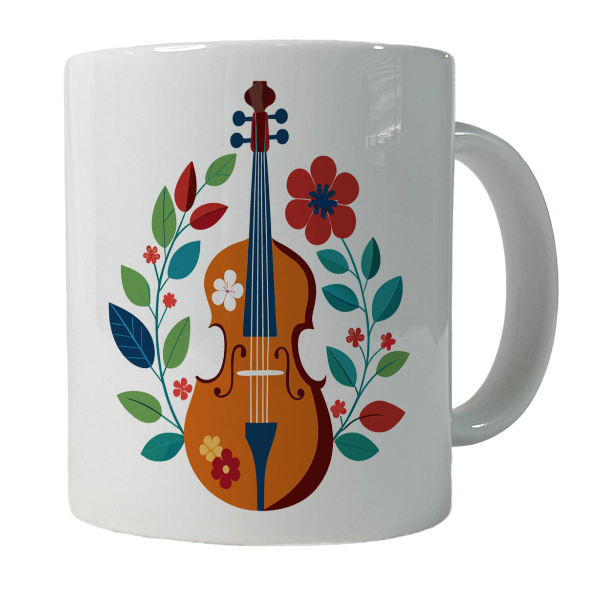 Cello Floral Motif Music Ceramic Tea Coffee Mug Cup - 11oz