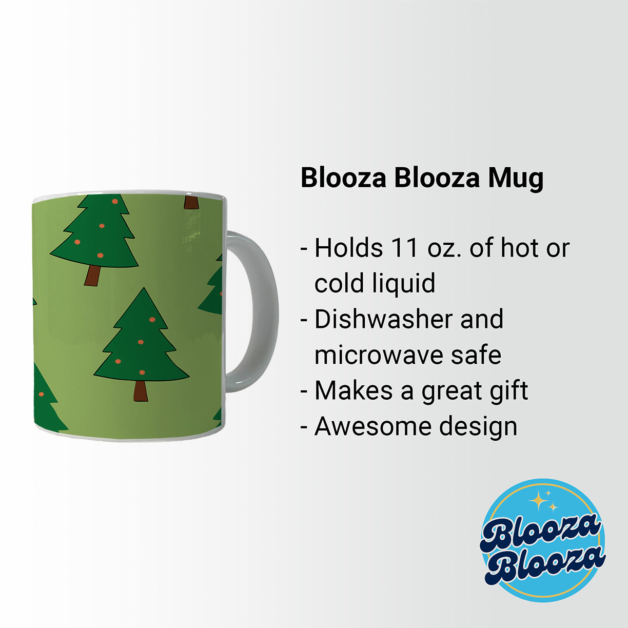 Christmas Trees Green Pattern Ceramic Tea Coffee Mug Cup - 11oz
