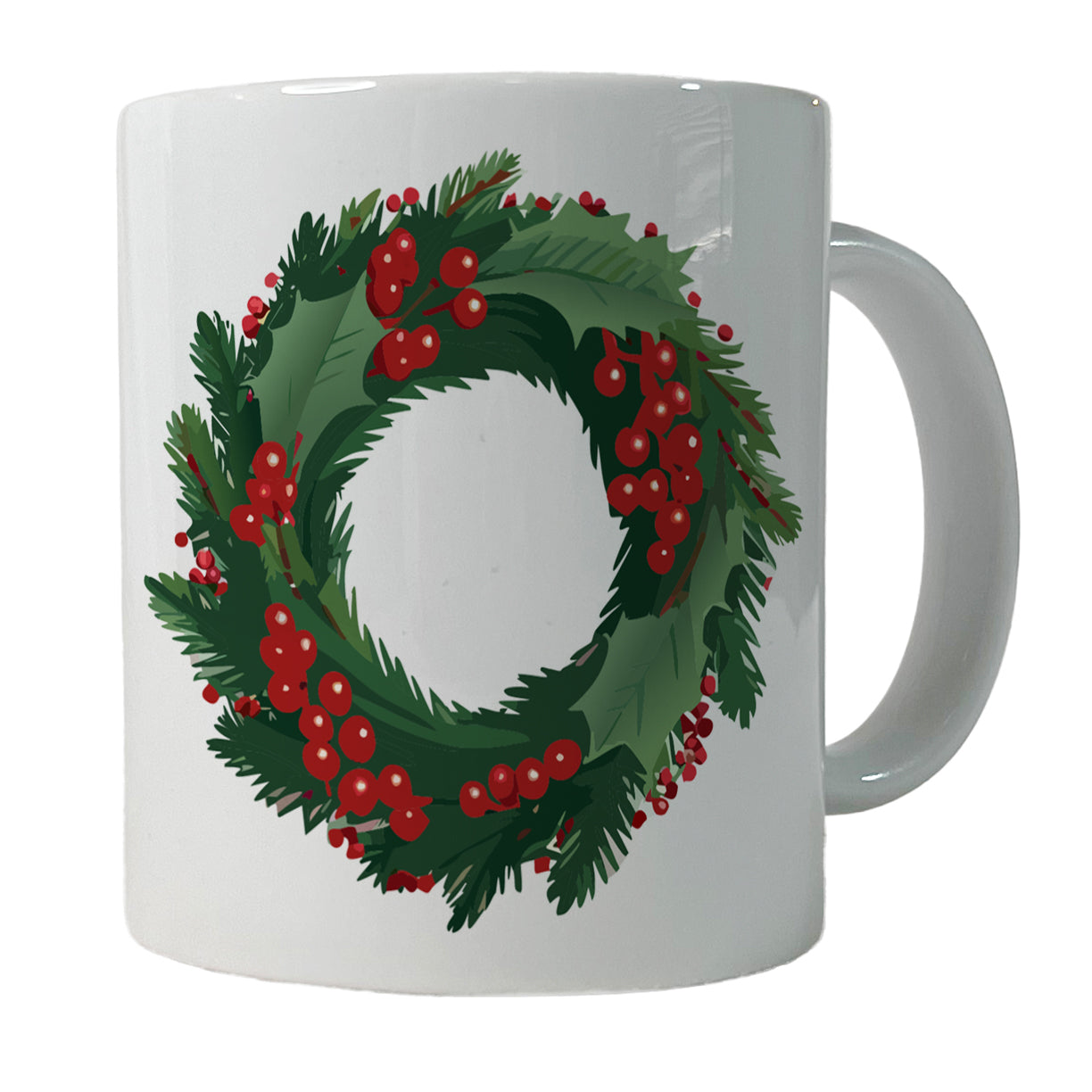 Christmas Wreath Holly Ceramic Tea Coffee Mug Cup - 11oz