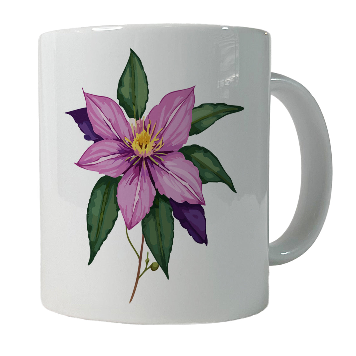 Clematis Flower Purple Watercolor Ceramic Tea Coffee Mug Cup - 11oz